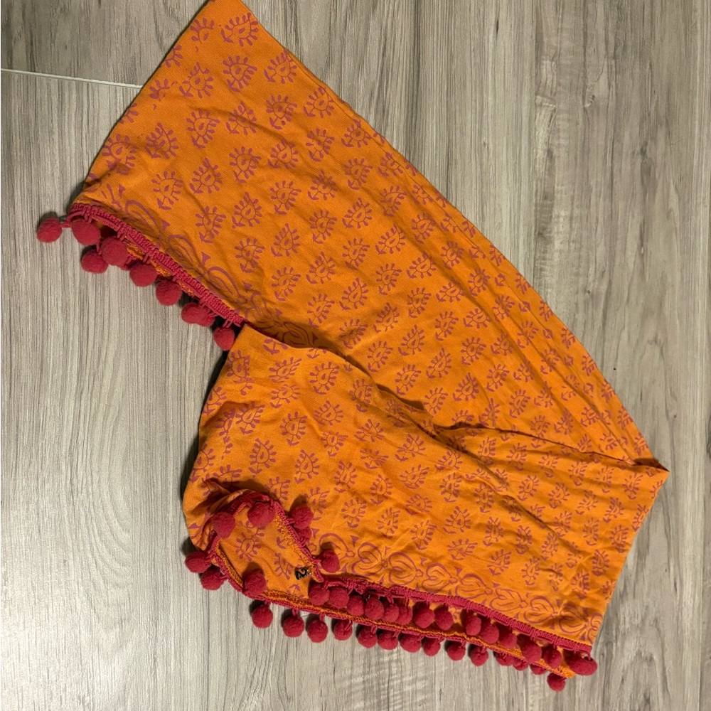 2 Chic Orange and Red Scarf with Pom Poms